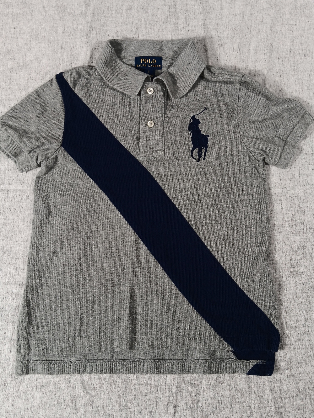 Polo Ralph Lauren Grey Navy Diagonal Stripe Boy Polo Big Pony Size 5